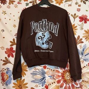 H&M Divided Women’s M Cropped Portland Oregon Brown Blue Graphic Fall Sweatshirt